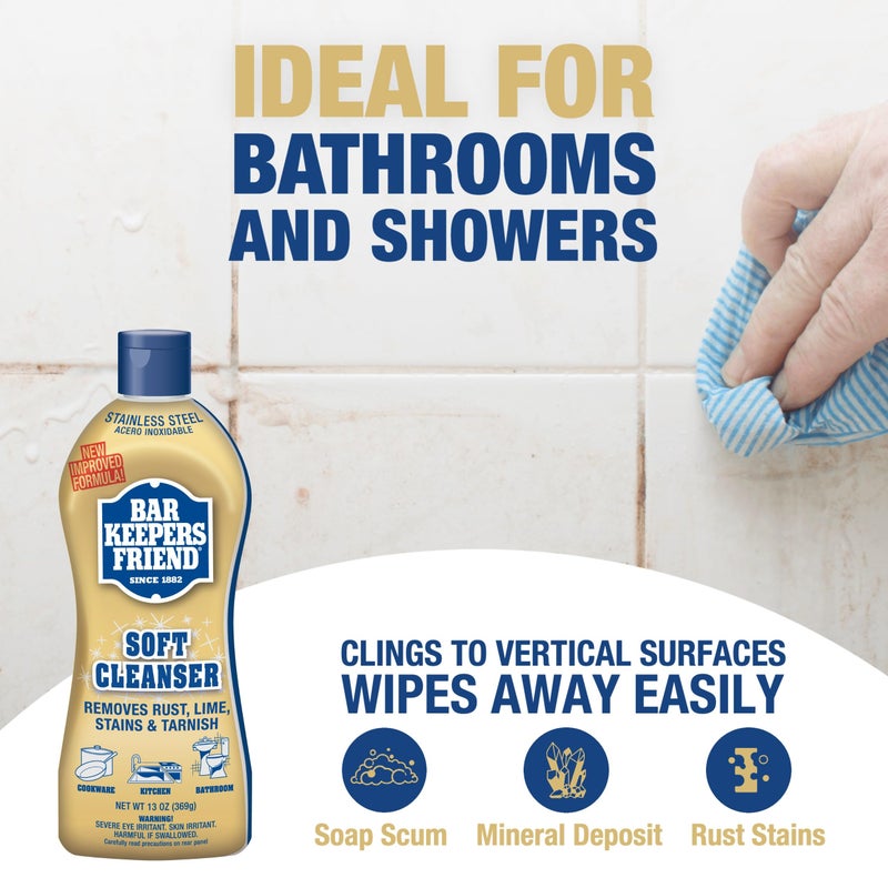 Bar Keepers Friend Soft Cleanser Liquid (2 x 13 Ounce) Multipurpose Cleaner & Rust Stain Remover for Stainless Steel, Porcelain, Ceramic Tile & More - Image 4