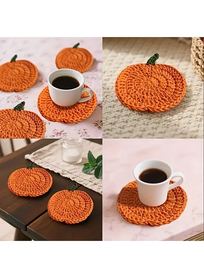 حاملات فناجين اليقطينة الكروشيه اليدوية البرتقالية والخضراء ديكور الخريف وهالوين وعيد الشكر - Image 1