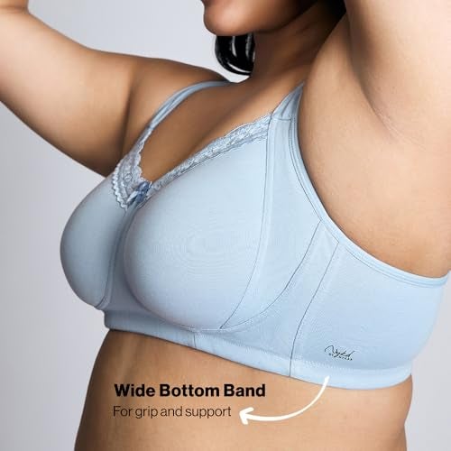 NYKD (NYB190 Cotton Non Padded & Non Wired Everyday Lace Bra for Women | Full Coverage Bra with Super Soft Wide & Thick Straps - Light Blue - Image 4