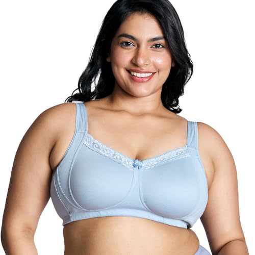 NYKD (NYB190 Cotton Non Padded & Non Wired Everyday Lace Bra for Women | Full Coverage Bra with Super Soft Wide & Thick Straps - Light Blue - Image 1