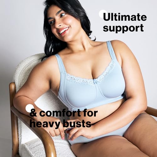NYKD (NYB190 Cotton Non Padded & Non Wired Everyday Lace Bra for Women | Full Coverage Bra with Super Soft Wide & Thick Straps - Light Blue - Image 2