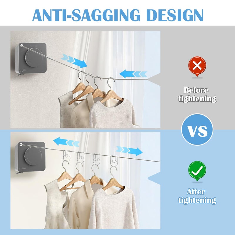 Flamiracle Retractable Clothesline Indoor, Non-Sagging Outdoor Clothes Line Retracting 15.7 Feet Heavy Duty Laundry Line Retractable Wall Mounted Clothes Line Outdoors (Square-Grey) - Image 2