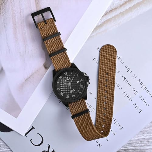ANNEFIT Nylon Watch Band 22mm OnePiece Waterproof Military Watch Straps with Heavy Black Buckle Brown - Image 3