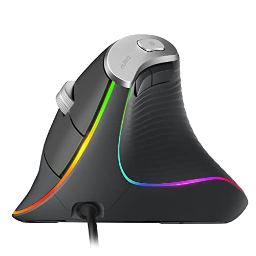 Nulea M504 Wired Vertical Mouse, USB Ergonomic Optical Mouse with 4 Adjustable DPI, 11 RGB Backlight Modes, Compatible for Laptop, PC, Desktop, Mac, Grey - Image 1