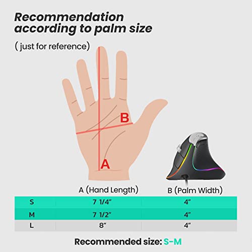 Nulea M504 Wired Vertical Mouse, USB Ergonomic Optical Mouse with 4 Adjustable DPI, 11 RGB Backlight Modes, Compatible for Laptop, PC, Desktop, Mac, Grey - Image 5