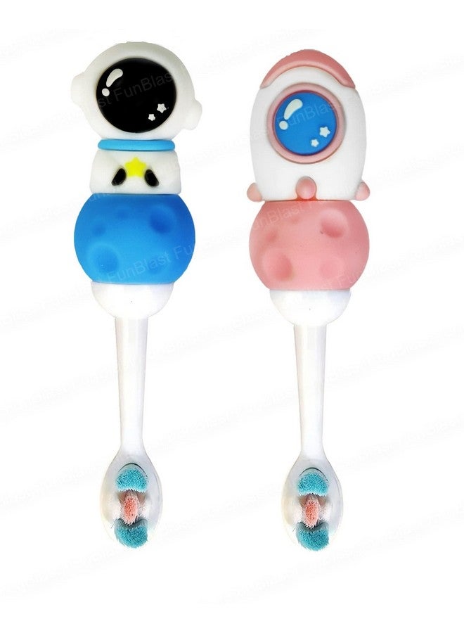 FunBlast Kids Toothbrush Space Astronaut Design Soft Tooth Brush, Extra Microfiber Soft Bristles Toothbrush For 3-6 Years Old Children, Manual Toothbrush (Pack Of 2) - Bear,Multicolor - Image 1