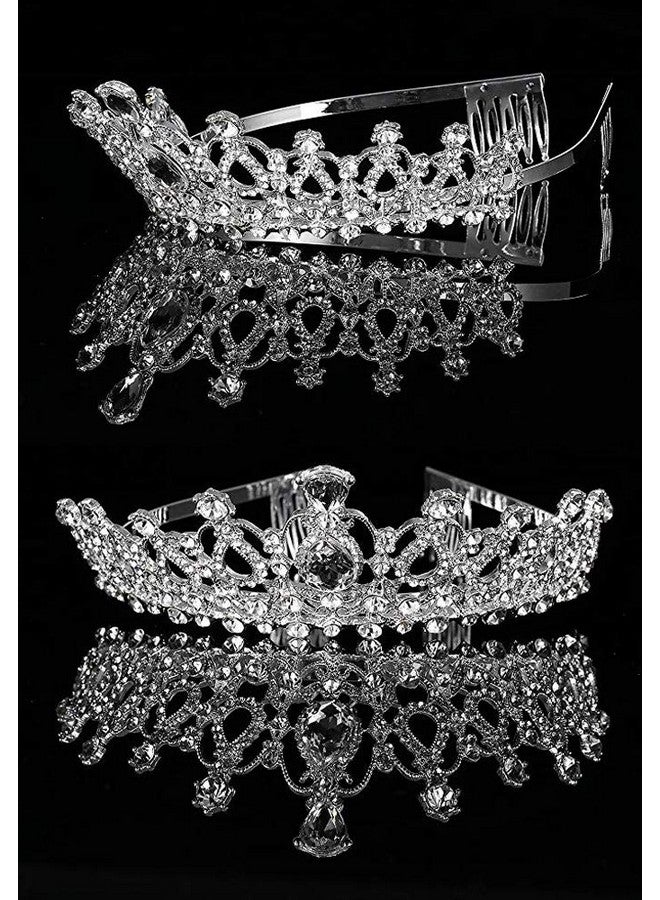 ZOCONE Rhinestone Bridal Tiara 2 Pack Crystal Wedding Crown For Bridal And Flower Girls Headpiece With Comb (Crystal) - Image 4