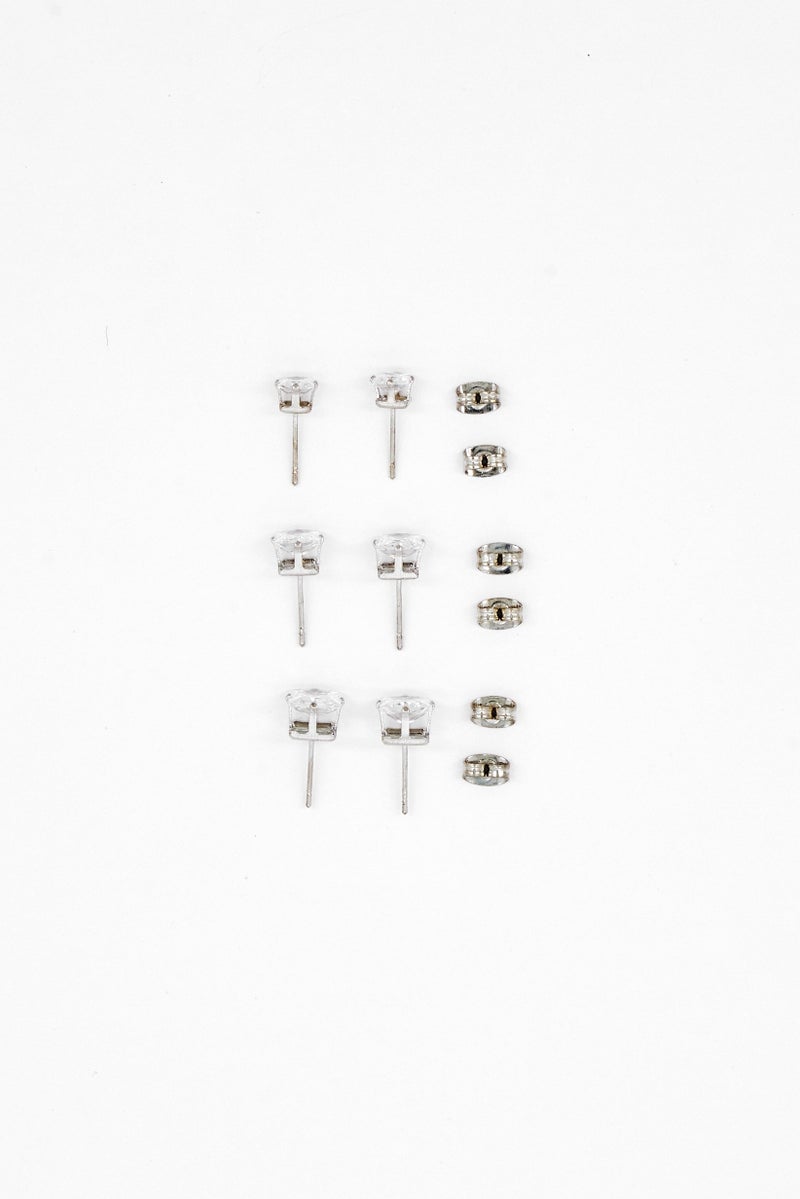 By Jill New York Women 3 Pairs Fashionable Crystal Stud Earrings Set, Silver - Image 3