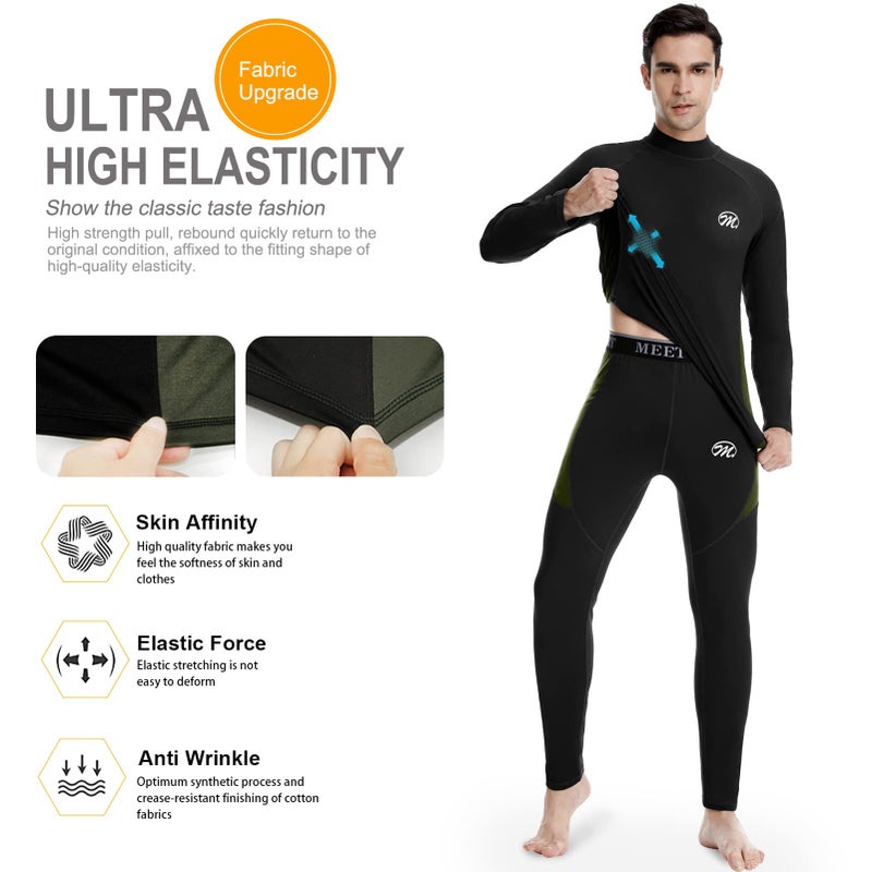 MEETWEE mens Men's Thermal Underwear Set Compression Pants, Black, Medium US - Image 4