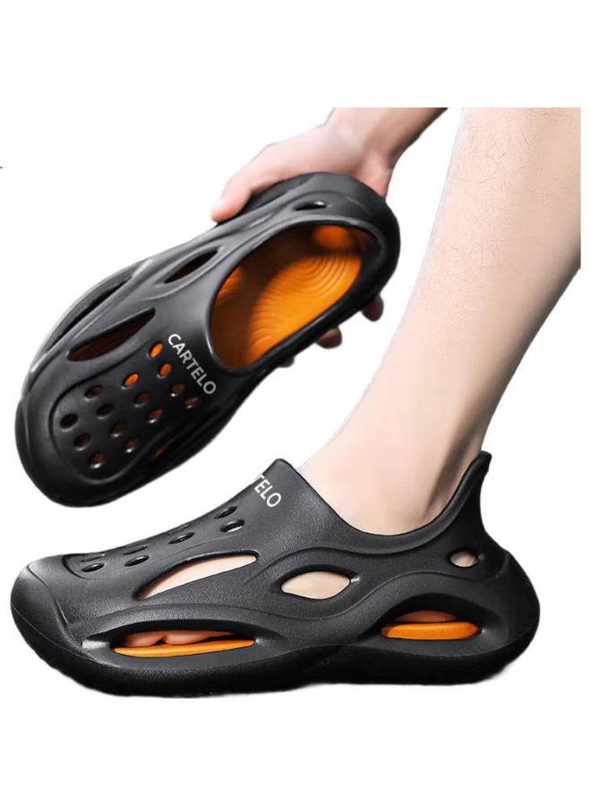Cartelo Sandals For Men, Summer Breathable Beach Shoes, Comfortable Closed-Toe Men'S Sandals, Black Orange, Size 42-43 - Image 1