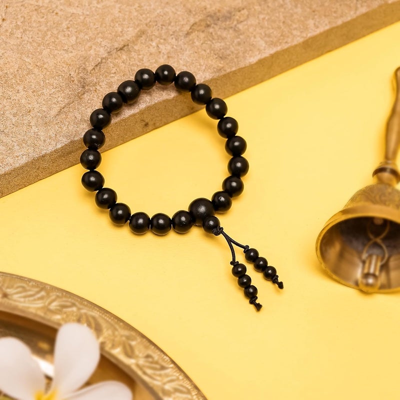 Divine Hindu سوار كارونغالي الأصيل | معتمد من الحكومة | 26 خرزة سوداء طبيعية، خشب إبوني أصلي | طاقة، حماية، تأمل | قابل للتمدد | للرجال والنساء - Image 2