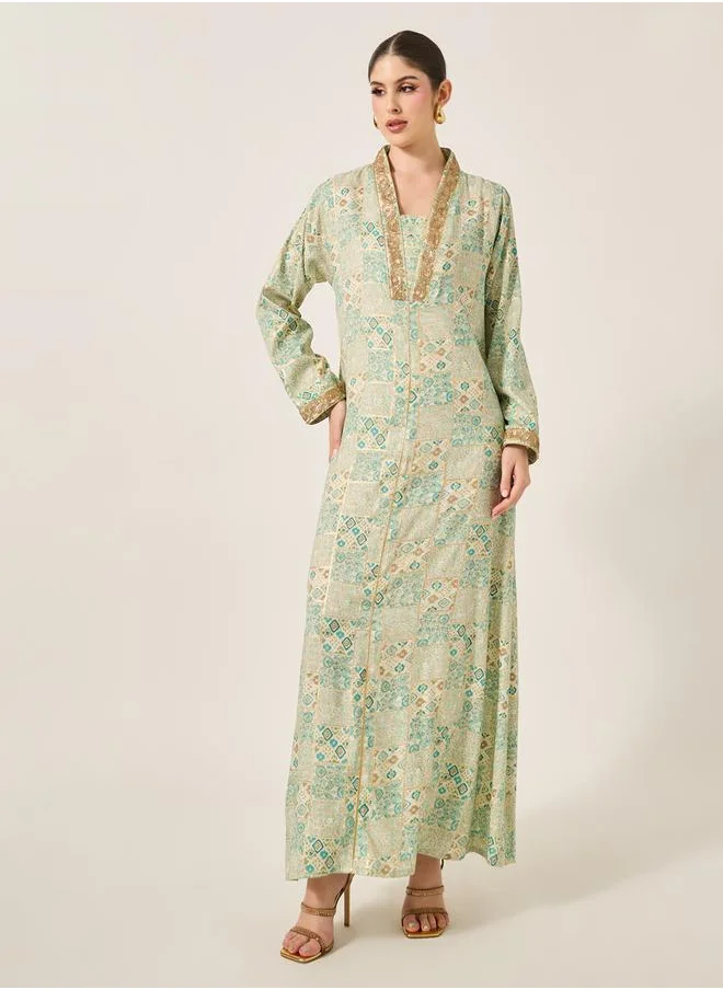 Maxim Creation Printed Lace Detail A-Line Jalabiya