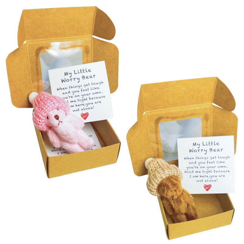 Roioiow 2Pack My Little Worry Bear Plush Teddy with Greeting Card and Box Emotional Support Relationship Gift for Friends Family Colleagues - Image 3