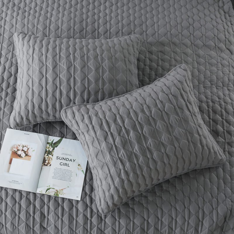 WDCOZY Dark Grey Quilt King Size Bedding Sets with Pillow Shams, Lightweight Soft Bedspread Coverlet, Quilted Blanket Thin Comforter Bed Cover, All Season Spring Summer, 3 Pieces, 104x90 inches - Image 5