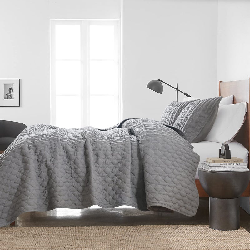 WDCOZY Dark Grey Quilt King Size Bedding Sets with Pillow Shams, Lightweight Soft Bedspread Coverlet, Quilted Blanket Thin Comforter Bed Cover, All Season Spring Summer, 3 Pieces, 104x90 inches - Image 4