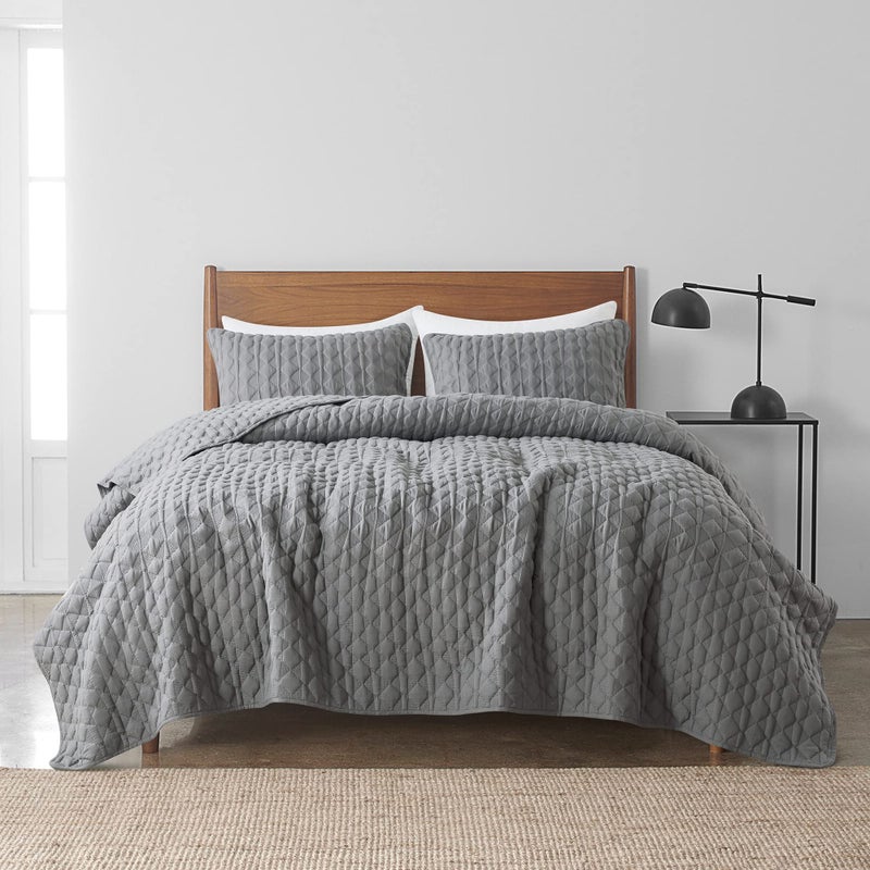 WDCOZY Dark Grey Quilt King Size Bedding Sets with Pillow Shams, Lightweight Soft Bedspread Coverlet, Quilted Blanket Thin Comforter Bed Cover, All Season Spring Summer, 3 Pieces, 104x90 inches - Image 2