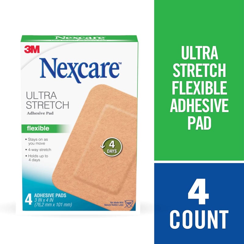 Nexcare Ultra Stretch Adhesive Pads, Flexible Bandages, 3 x 4 in, 4 Count - Image 3
