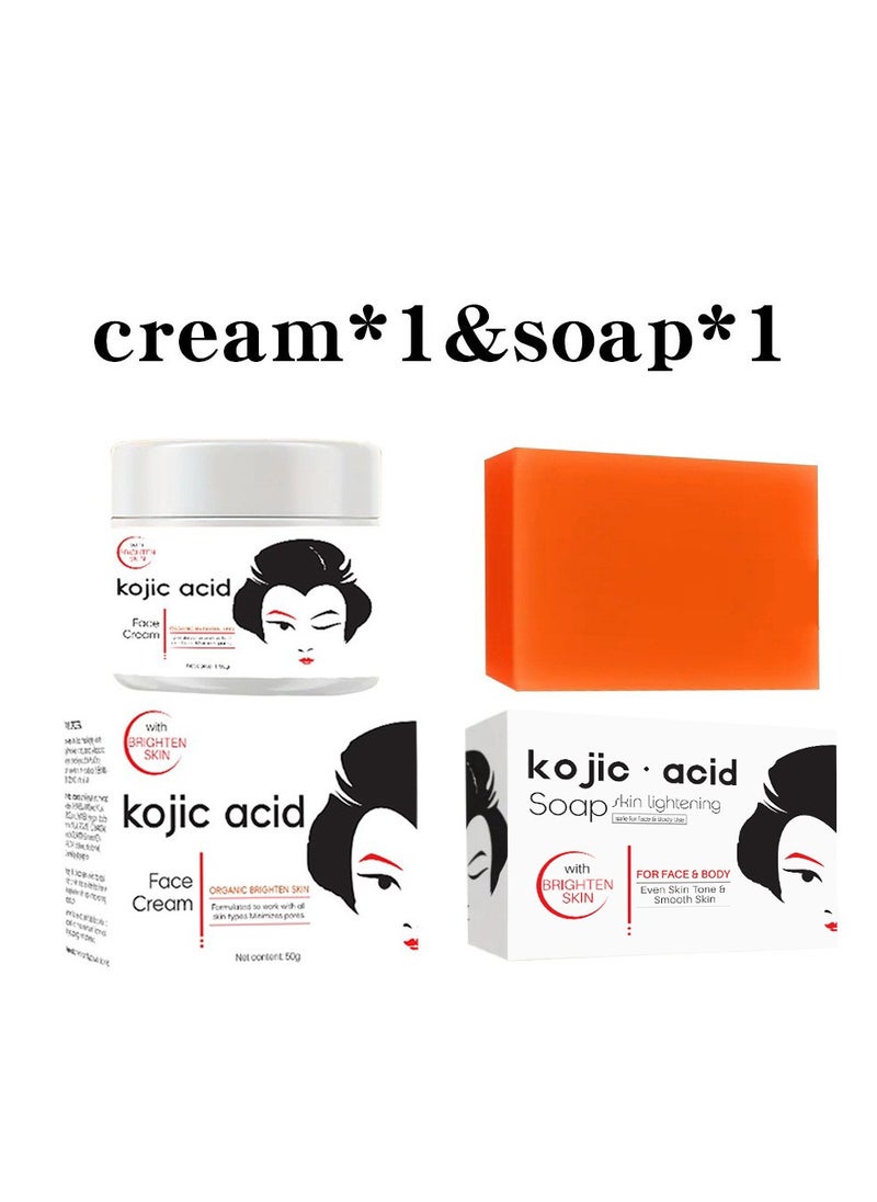 KOJIC ACID Kojie San Skin Lightening Soap Bars 65g + KOJIC ACID Face Cream Hydrate Smooth Soft 50g  - Image 1