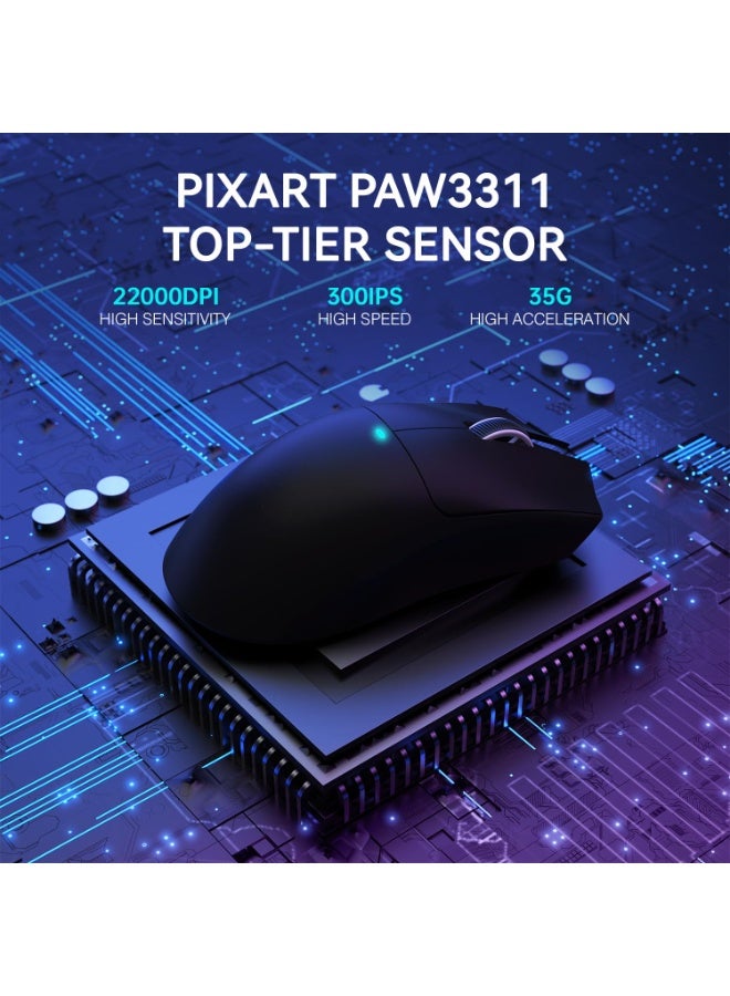 ATTACK SHARK X11 Lightweight Wireless Gaming Mouse with RGB Charging Dock,Tri-Mode-2.4G/USB-C Wired/BT,22K DPI,PAW3311 Optical Sensor,HUYU Switch, 5 programmable ons for PC/Mac(Black) - Image 5