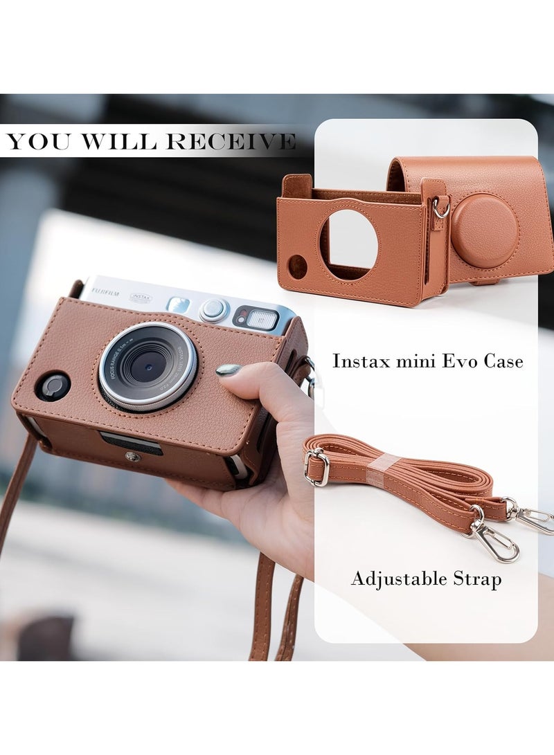 Mini EVO Case - Vintage PU Leather Protective Case for Fuji Instax Mini EVO Instant Camera - Removable Case with Adjustable Shoulder Strap Battery Charging Port  - Image 3
