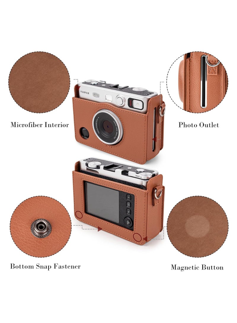 Mini EVO Case - Vintage PU Leather Protective Case for Fuji Instax Mini EVO Instant Camera - Removable Case with Adjustable Shoulder Strap Battery Charging Port  - Image 5