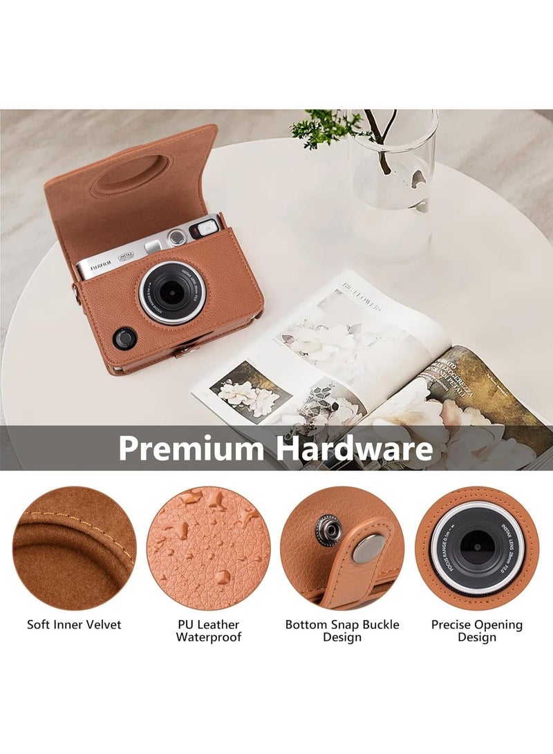 Mini EVO Case - Vintage PU Leather Protective Case for Fuji Instax Mini EVO Instant Camera - Removable Case with Adjustable Shoulder Strap Battery Charging Port - Image 2