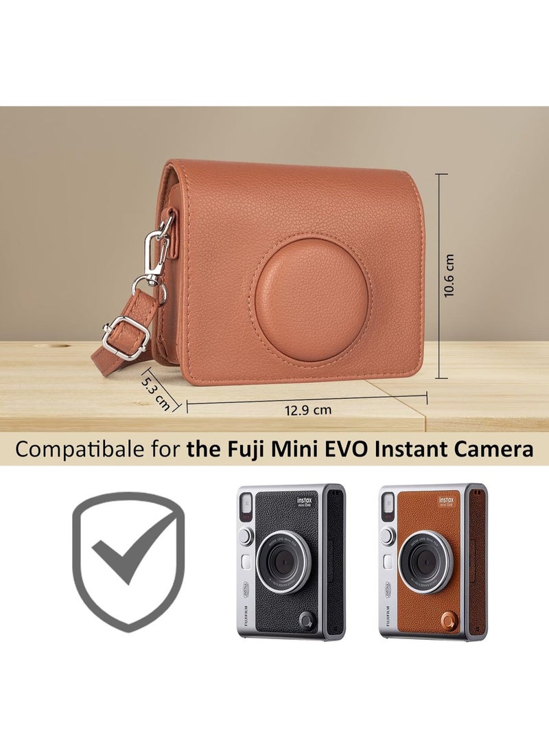 Mini EVO Case - Vintage PU Leather Protective Case for Fuji Instax Mini EVO Instant Camera - Removable Case with Adjustable Shoulder Strap Battery Charging Port - Image 3