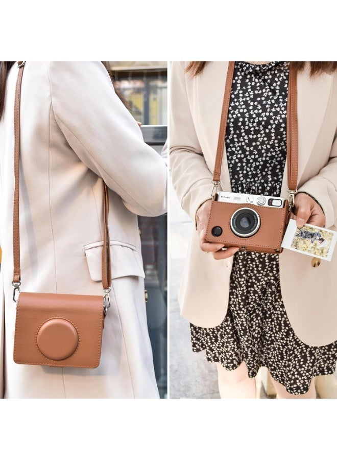 Mini EVO Case - Vintage PU Leather Protective Case for Fuji Instax Mini EVO Instant Camera - Removable Case with Adjustable Shoulder Strap Battery Charging Port - Image 5