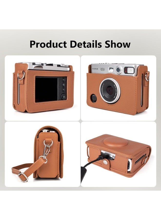Mini EVO Case - Vintage PU Leather Protective Case for Fuji Instax Mini EVO Instant Camera - Removable Case with Adjustable Shoulder Strap Battery Charging Port - Image 4