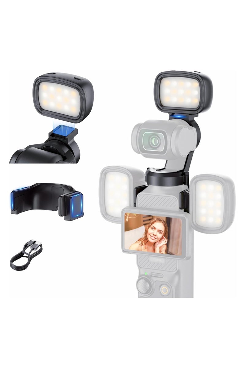 XICEN Magnetic Fill Light for DJI Osmo Pocket 3, Rechargeable Mini LED Video Light with Storage Bag, 3 Color Modes/Brightness Adjustable for Pocket3 Selfie Vlog Recording, Lightweight - Image 1