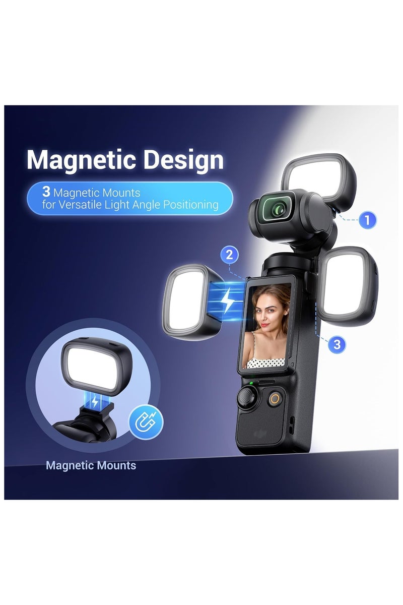 XICEN Magnetic Fill Light for DJI Osmo Pocket 3, Rechargeable Mini LED Video Light with Storage Bag, 3 Color Modes/Brightness Adjustable for Pocket3 Selfie Vlog Recording, Lightweight - Image 2