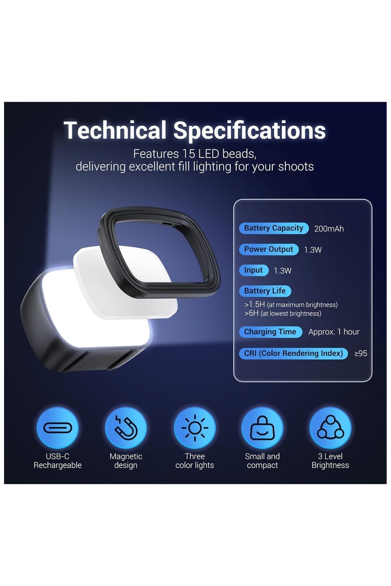 XICEN Magnetic Fill Light for DJI Osmo Pocket 3, Rechargeable Mini LED Video Light with Storage Bag, 3 Color Modes/Brightness Adjustable for Pocket3 Selfie Vlog Recording, Lightweight - Image 5