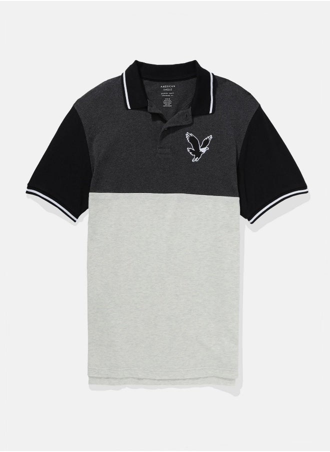 American Eagle - AE Colorblock Logo Flex Pique Polo Shirt - Image 1