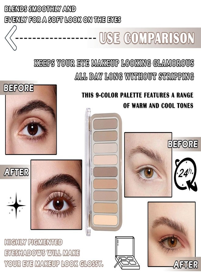 LJYBoBin 9 Colors Eyeshadow Palette,Matte Blendable Eyeshadow Makeup with Brush Make Up Gift Kit,Long Wearing Waterproof Highly Pigmented Brown Nude Smoky Brown Eye Shadow Palettes A - Image 3
