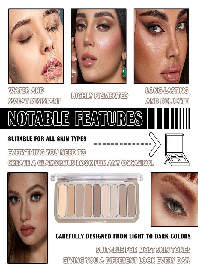 LJYBoBin 9 Colors Eyeshadow Palette,Matte Blendable Eyeshadow Makeup with Brush Make Up Gift Kit,Long Wearing Waterproof Highly Pigmented Brown Nude Smoky Brown Eye Shadow Palettes A - Image 5