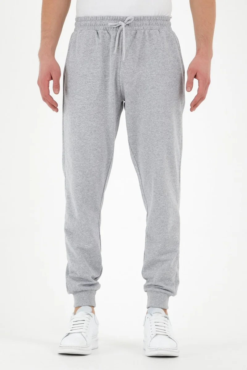 ميتاليك Gray Men's Sweatpants with Label Back and Side Pockets Regular Fit