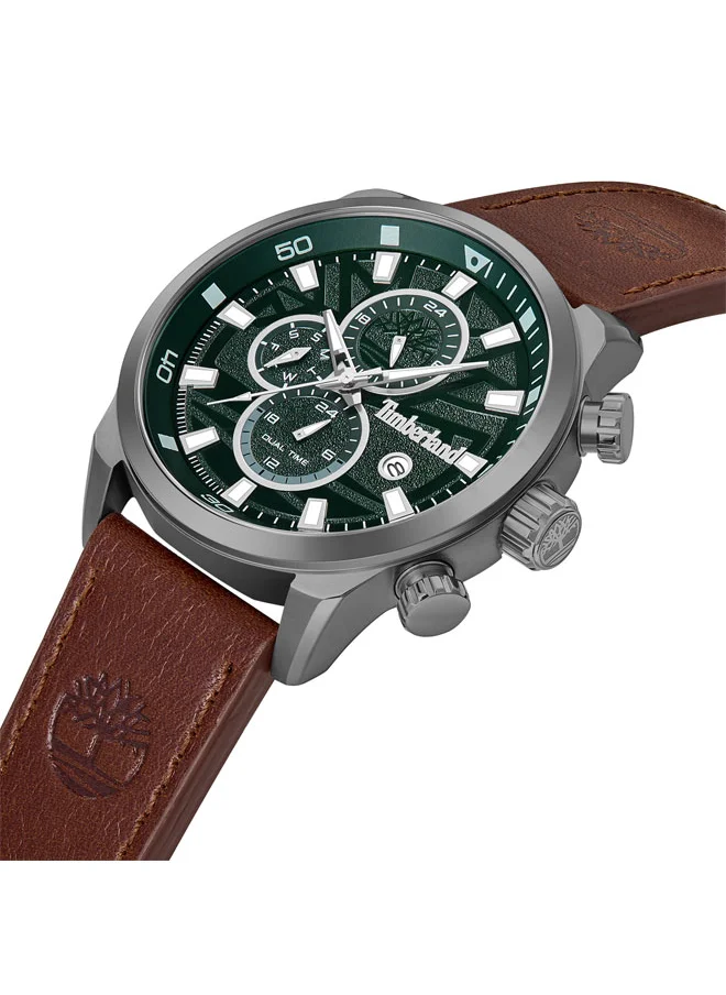 Timberland Henniker Ii 46 mm Men's Multifunction Watch Green Dial  & Brown Leather Strap