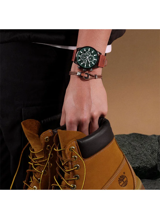 Timberland Men's Henniker Ii 46 mm Men's Multifunction Watch Green Dial  & Brown Leather Strap