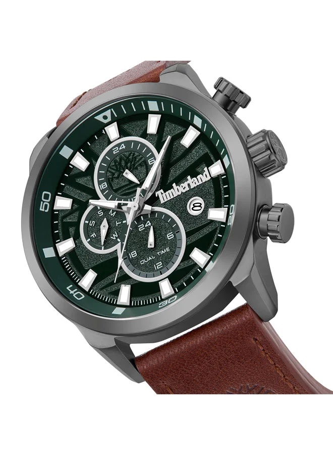 Timberland Men's Henniker Ii 46 mm Men's Multifunction Watch Green Dial  & Brown Leather Strap