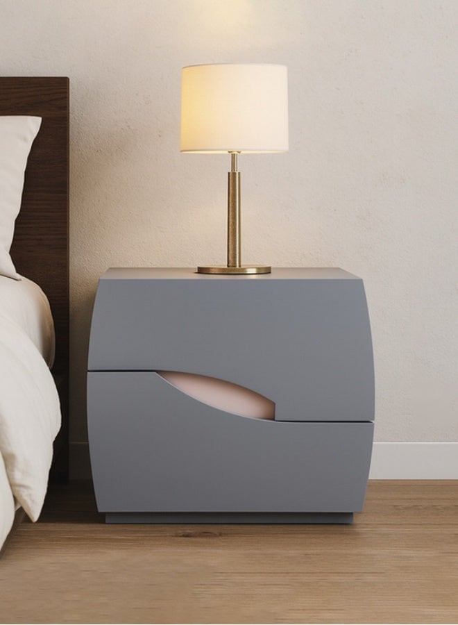 YI ONE Bedside Cabinet – Stylish Grey Wooden Side Table with 2 Drawers, Curved Modern Design Bedside Table for Bedroom, 500×418×475 mm - Image 1