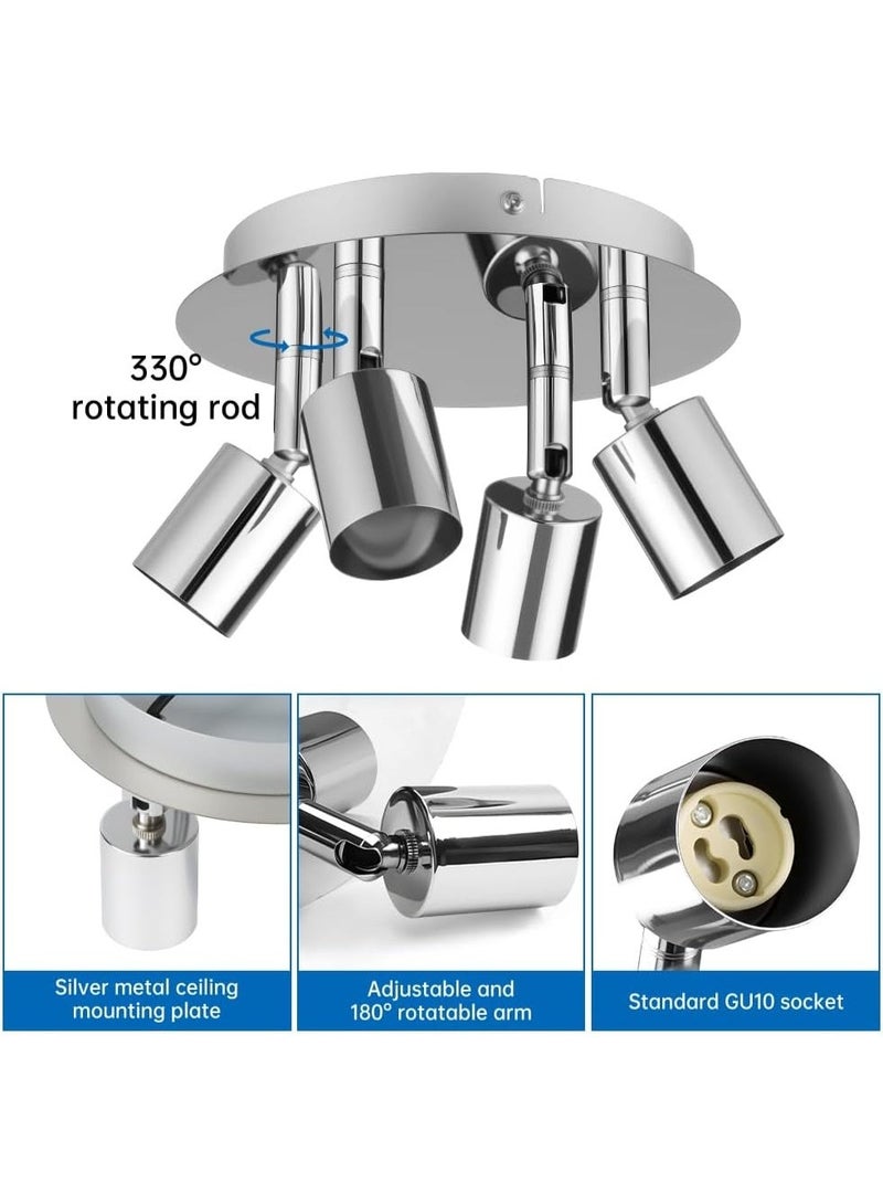 FDTY  GU10 Spotlight Ceiling Lamp, 4 Silver Kitchen Spot Lights for Ceiling, LED Rotatable GU10 Industrial Corridor Ceiling Light Accessories, Spotlight Bar Indoor Dimmable (Bulb Not Included) - Image 1