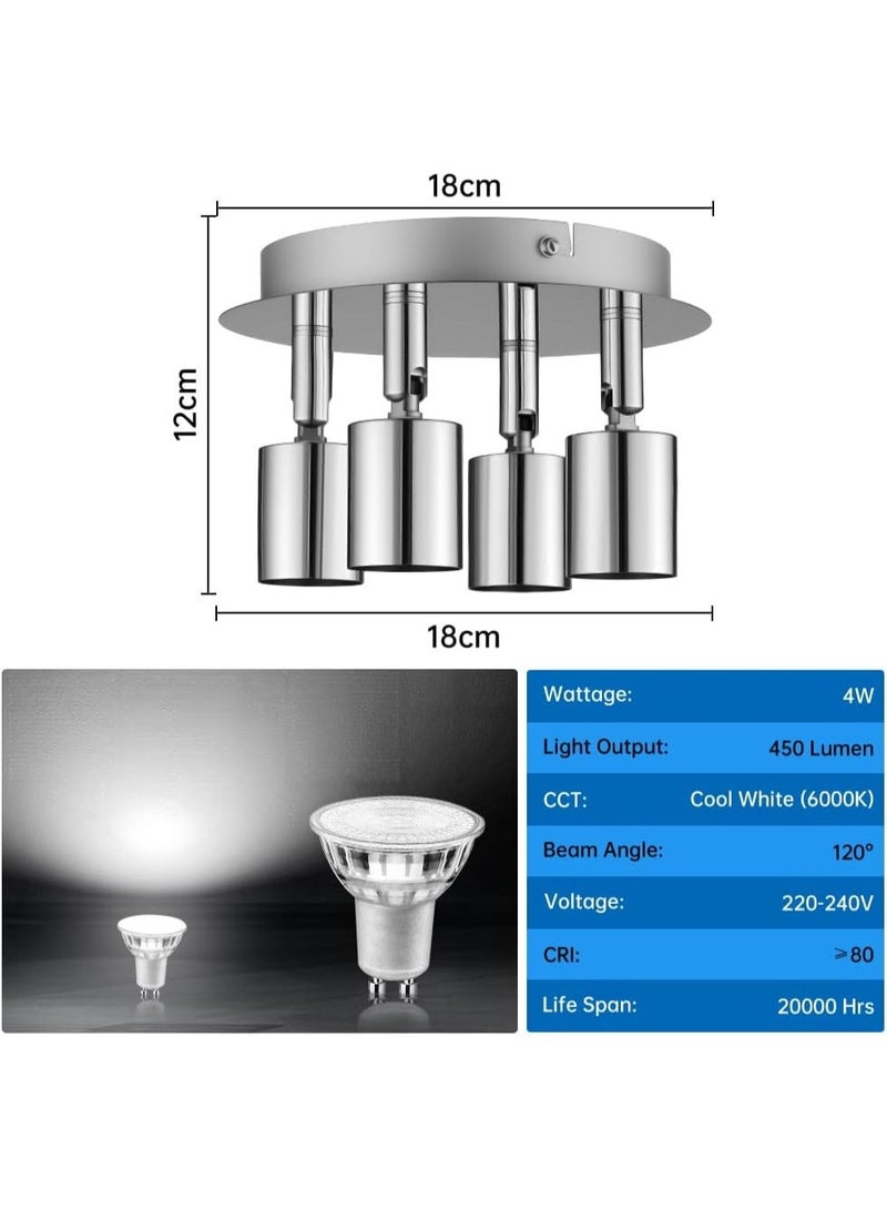 FDTY  GU10 Spotlight Ceiling Lamp, 4 Silver Kitchen Spot Lights for Ceiling, LED Rotatable GU10 Industrial Corridor Ceiling Light Accessories, Spotlight Bar Indoor Dimmable (Bulb Not Included) - Image 2