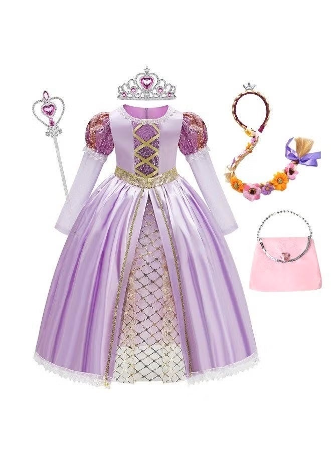 Rapunzel Princess Dress Up Set for Girls Purple Tutu Skirt with Tiara Wand Bag Kids Birthday Party Costume - Image 1