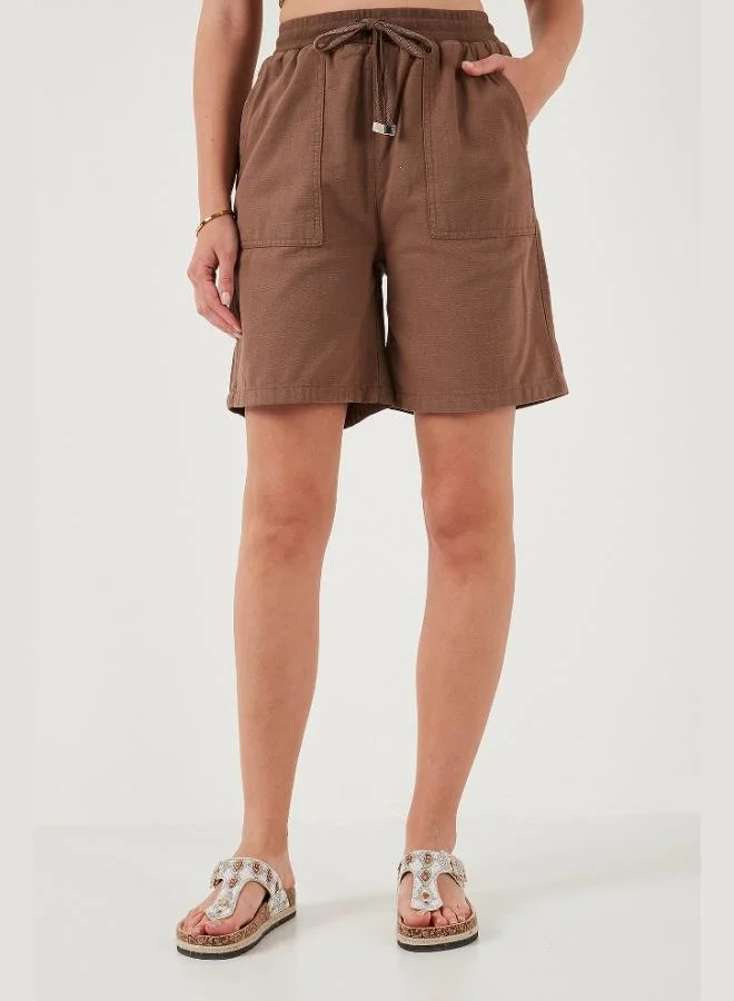 ليلا شورت قصير نسائي بخصر عالٍ وجيوب من قطن ليلا