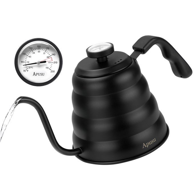 TEA KETTLE WITH THERMOMETER POT BLACK STOVETOP TEA KETTLE 40 OZ 1200ML GOOSENECK KETTLE TEAPOT POUR OVER COFFEE KETTLE WITH THERMOMETER40OZBLACK1PACK
