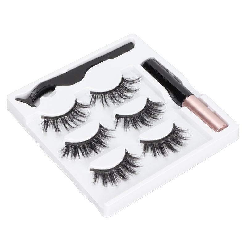 3 Pairs False Eyelashes Kit Glue Free Dense 6D Magnetic Eyelashes Kit for Stage Performance Daily Dating 5ml Eyeliner - Image 2