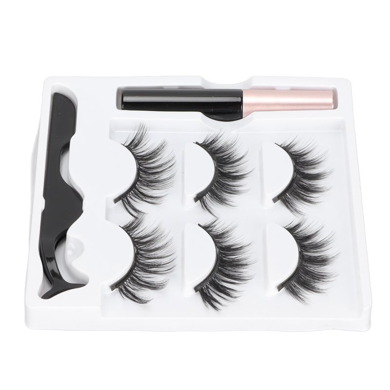 3 Pairs False Eyelashes Kit Glue Free Dense 6D Magnetic Eyelashes Kit for Stage Performance Daily Dating 5ml Eyeliner - Image 5