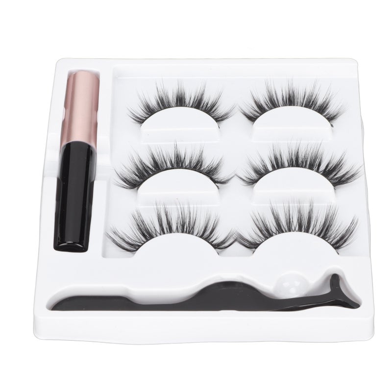 3 Pairs False Eyelashes Kit Glue Free Dense 6D Magnetic Eyelashes Kit for Stage Performance Daily Dating 5ml Eyeliner - Image 4