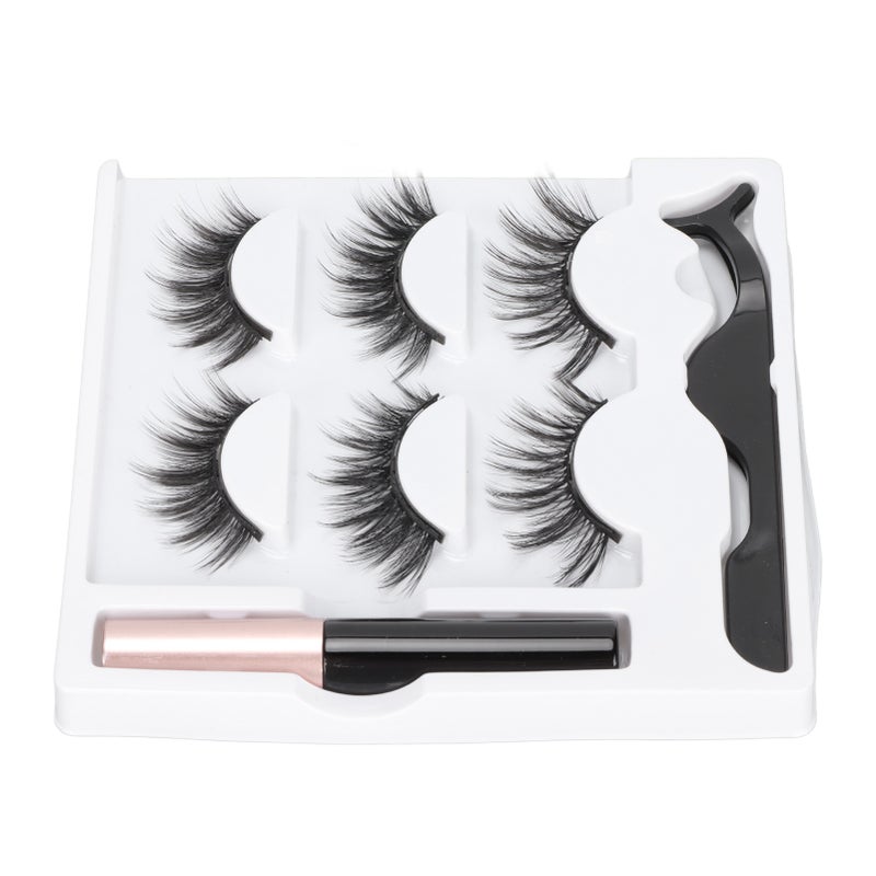 3 Pairs False Eyelashes Kit Glue Free Dense 6D Magnetic Eyelashes Kit for Stage Performance Daily Dating 5ml Eyeliner - Image 3