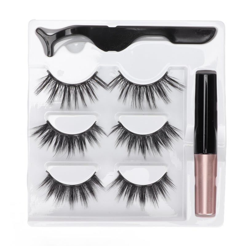 3 Pairs False Eyelashes Kit Glue Free Dense 6D Magnetic Eyelashes Kit for Stage Performance Daily Dating 5ml Eyeliner - Image 1